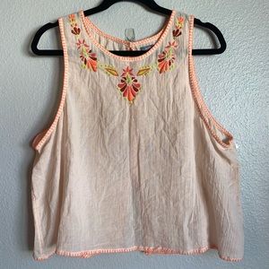 Aerie Light Peach Boho Embroidered Tank Top B31